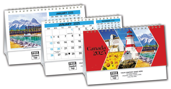 This desk calendar offers scenes of Canadian beauty and can be personalized with your business information.